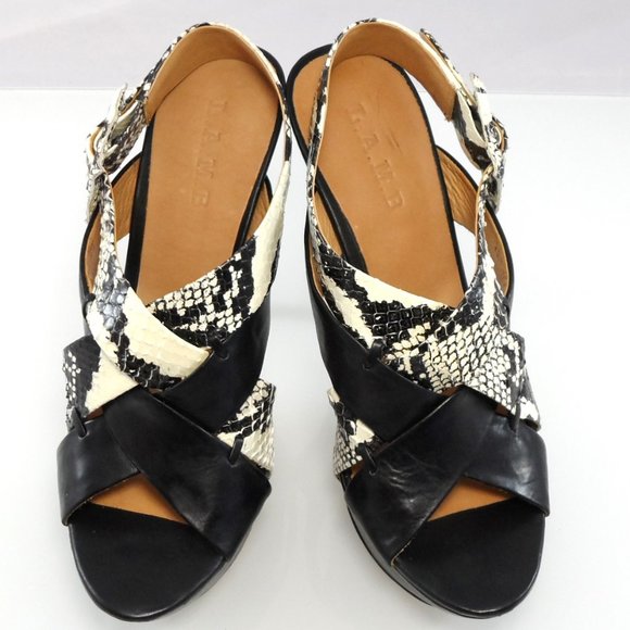 NIB$695 L.A.M.B. Echo Snakeskin Platform Sandals Stiletto Heels Slingback 8.5 - Picture 13 of 14